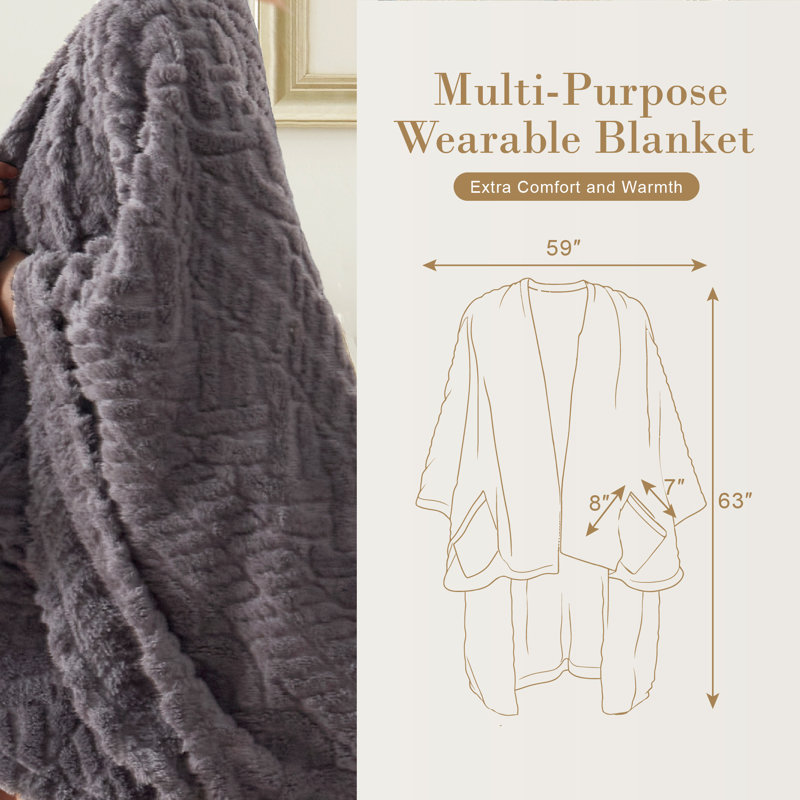 Jeté en sherpa avec poches Wearable, Gris foncé