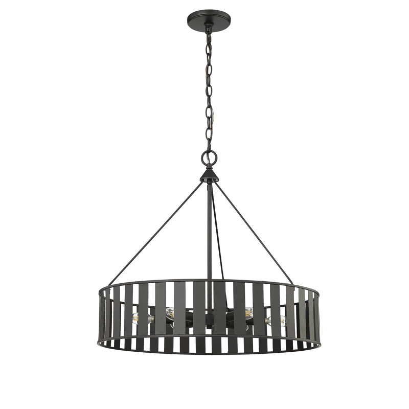 Lustre cylindrique à 6 lumières de 24 po de largeur Stella, Noir mat