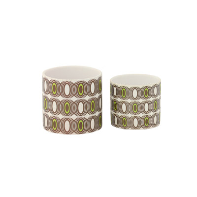 Ensemble de deux pots en céramique avec miroir et motif symétrique de forme ovale et polychromatique