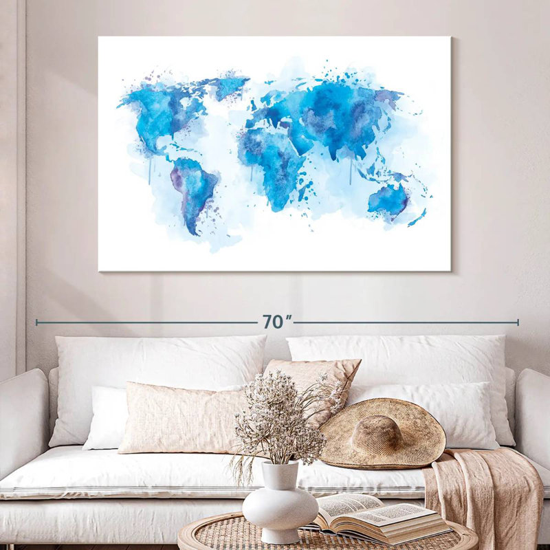 Aliaz World Map Blue Splash, 34" H x 51" W