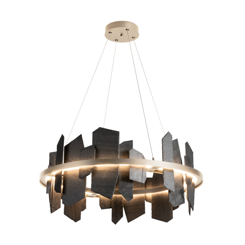 Ardesia 1 - Light Unique Geometric LED Pendant with Slate Accents, Soft Gold