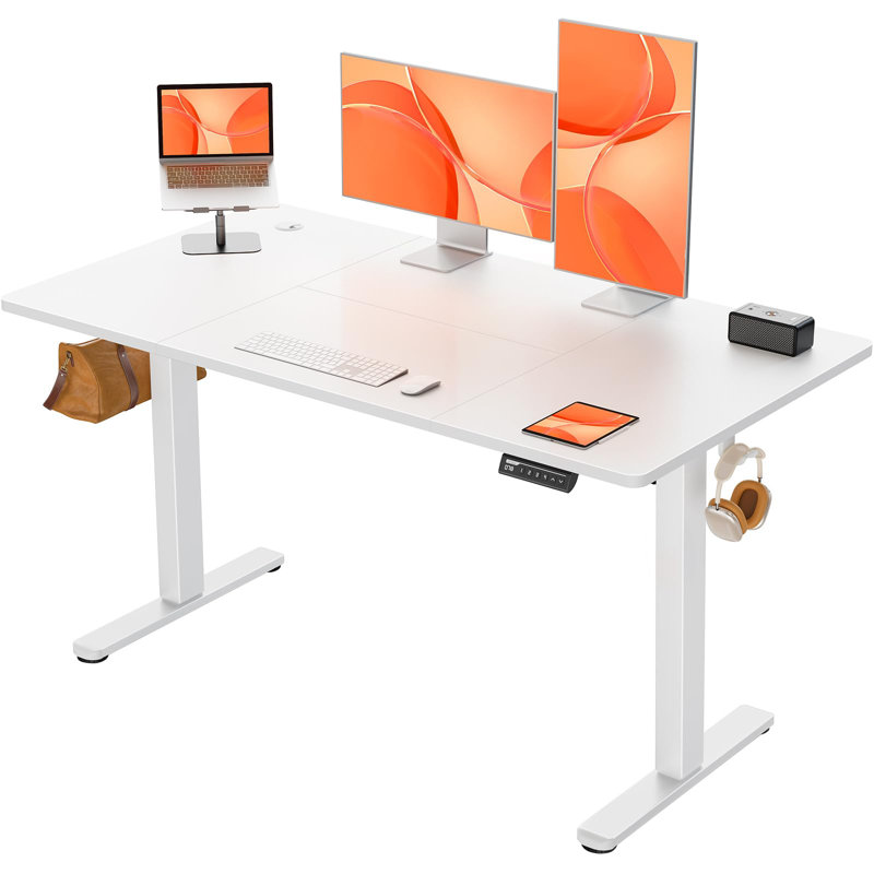 Height Adjustable Rectangular Standing Desk, 118cm H x 140cm W x 70cm D, White