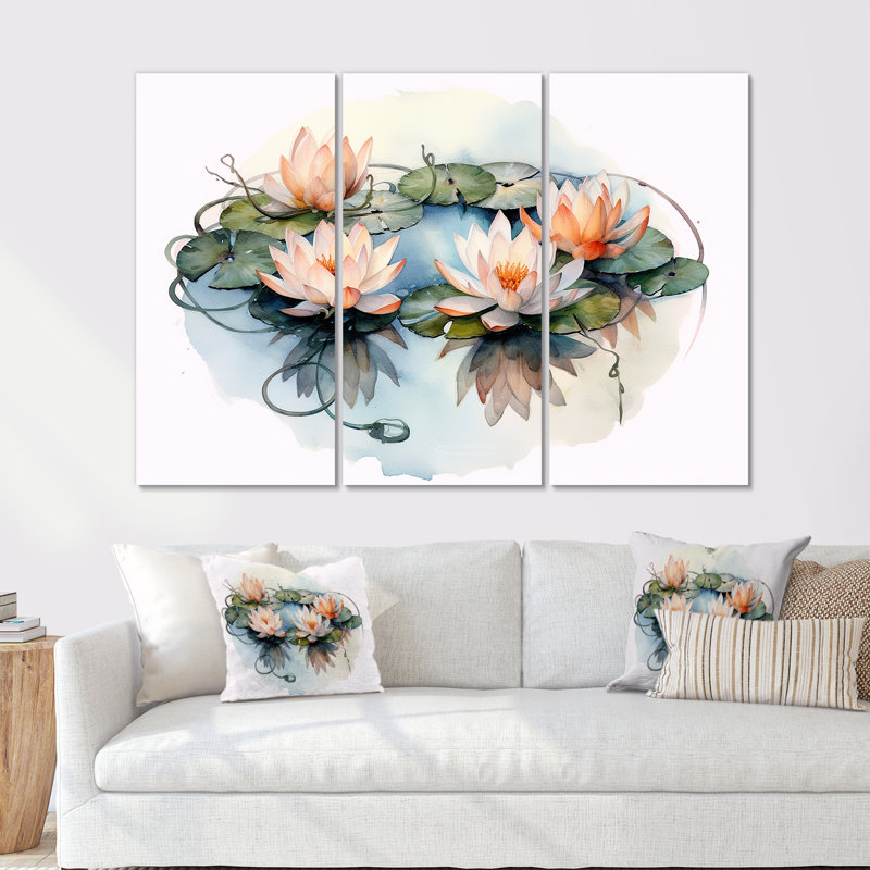 «Natures Lotus Lilly Pads» - ensemble d'art mural Lotus, H 40 po x l 60 po x P 1 po