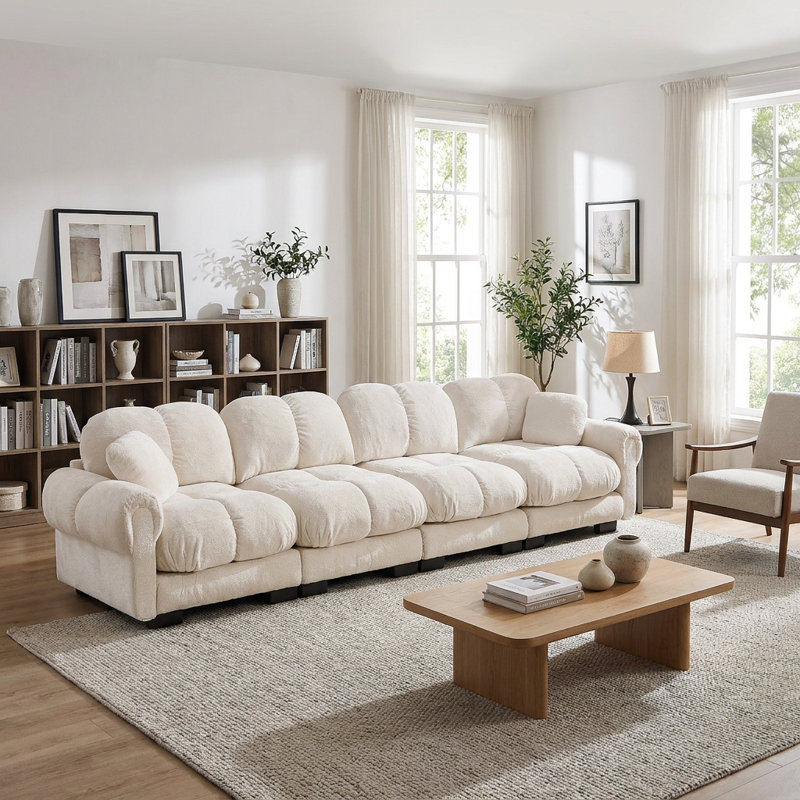 Ensemble de canapé modulaire surdimensionné en chenille avec coussins, blanc ivoire, Canapé seulement, Ivoire blanc