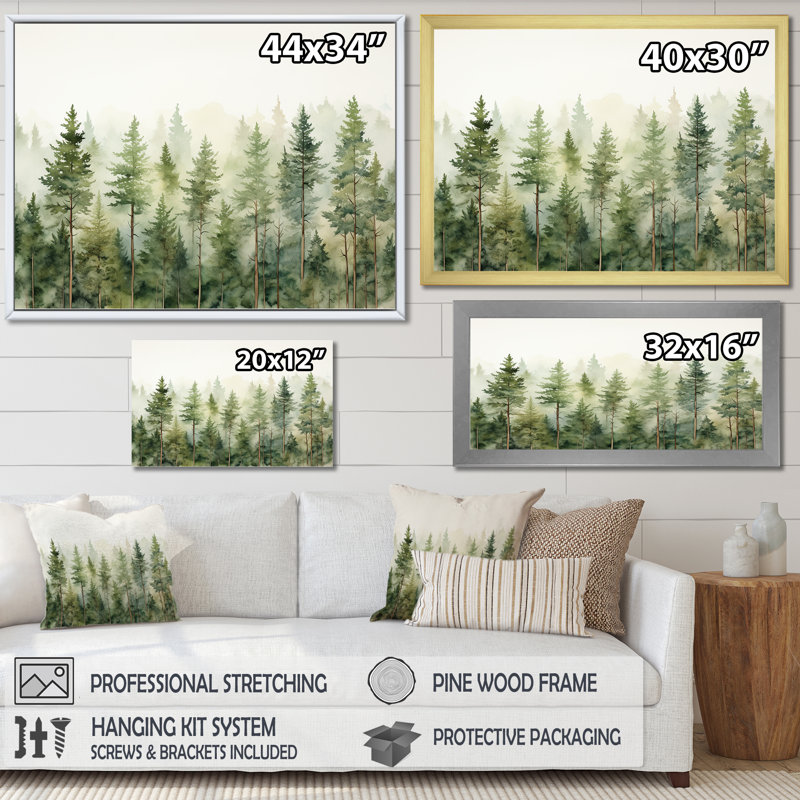 «Pine Trees Minimalisme Dream» - Art sur toile, H 24 po x l 32 po x P 1 po, Toile tendue