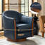 Fauteuil demi-tonneau pivotant en cuir véritable de 29 po Pocono avec base en bois massif Pocono-675720855