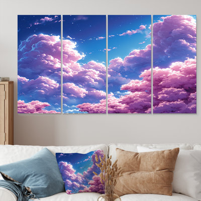 Pink Cloud Dreams Blue Sky - Clouds Wall Art Decor Set 4 Piece