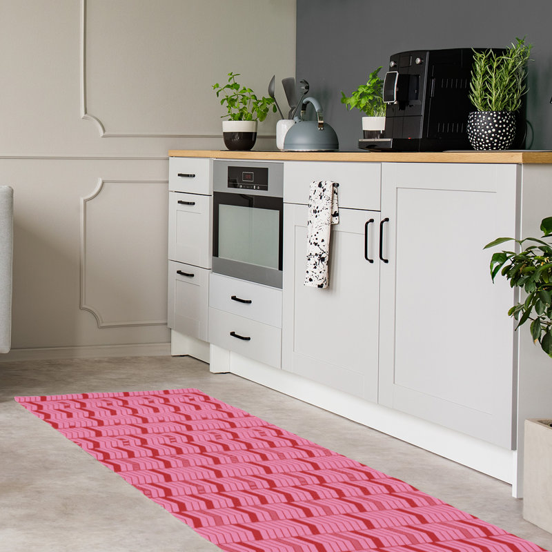Tapis rose/rouge fait main, Tapis de couloir 2 pi x 8 pi