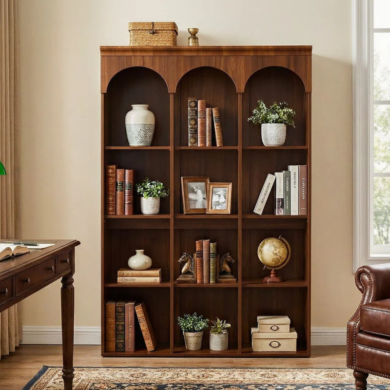Bibliothèque à 5 niveaux de 70,9 po de hauteur, bibliothèque autoportante en bois avec tablettes ouvertes, Brun, 1