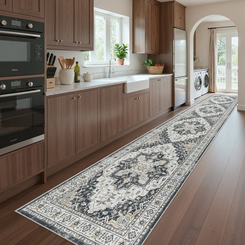Malila Machine Washable Non-Slip Area Rug, Runner 2' x 10', Black