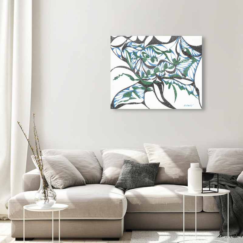 Manuel Roman - Swirling Ferns Canvas Abstract Print by Oliver Gal, Black Frame, 20 x 16, 30"H x 36"W, Gallery Wrapped