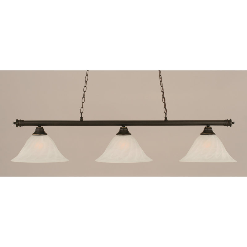 Luminaire suspendu linéaire à 3 lumières pour table de billard Mendez, H 12 po x l 54 po x P 14 po, Granite noir