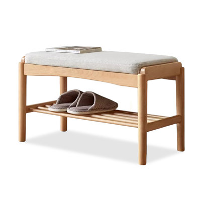 Creamy-white 100% Polyester Upholstered Burlywood Solid Wood Bench
