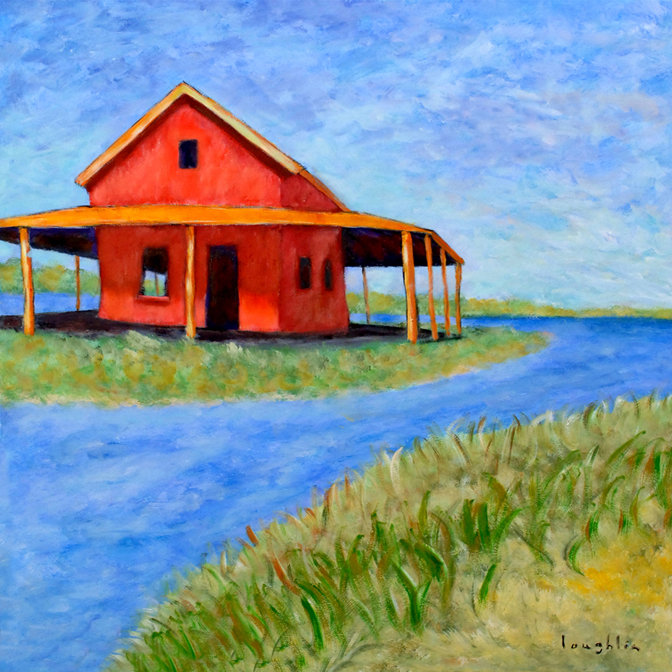 «Red House on the Water», art sur toile tendue par Brendan Loughlin, H 24 po x l 24 po x P 1,5 po