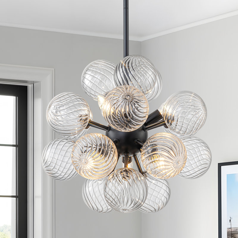 Lustre sphérique spoutnik 6 lumières en verre tourbillonnant 6 lumières avec globe tourbillonnant Glam, Noir mat