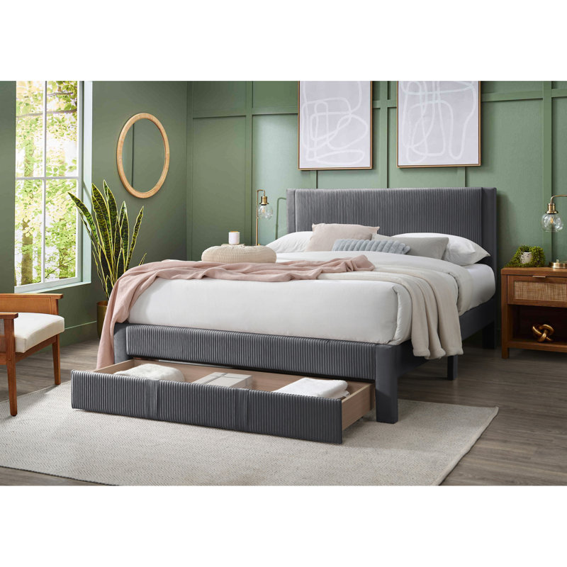 Lit en velours côtelé gris anthracite de style moderne, grand lit, base de lit disponible avec rangement, structure,