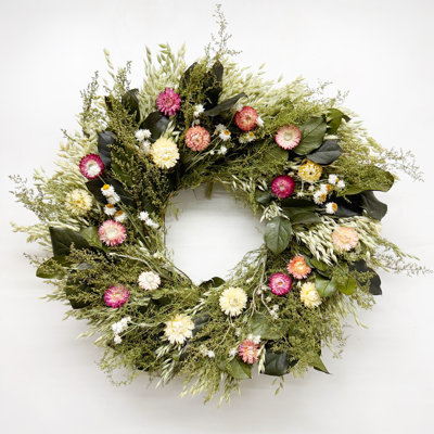 Preserved Leaves and Strawflowers Wreath