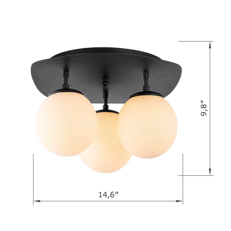 Plafonnier semi-encastré avec globe en verre 3 lumières, Noir / blanc