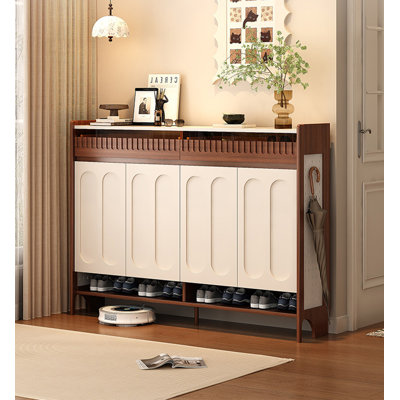 Vintage Two Tone Freestanding Shoe Storage Cabinet for Entryway Hallway Living Room Home Wall Decor