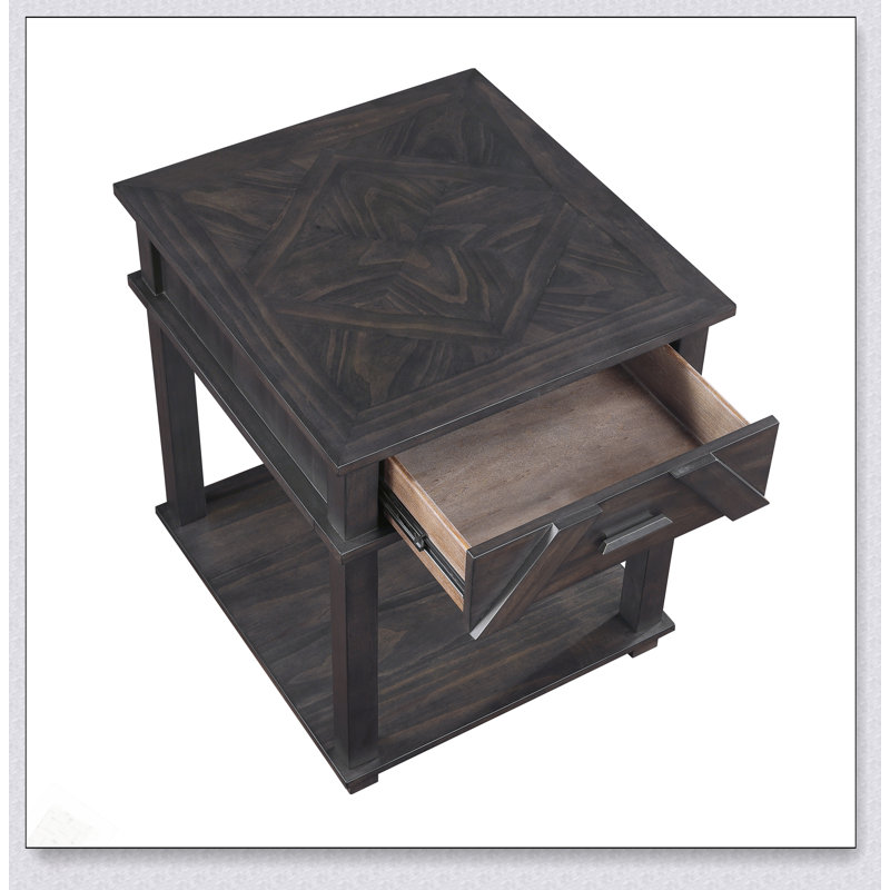 Table de bout rustique traditionnelle avec rangement, fabrication en bois durable, finition brun riche pour le salon ou la chambre à coucher