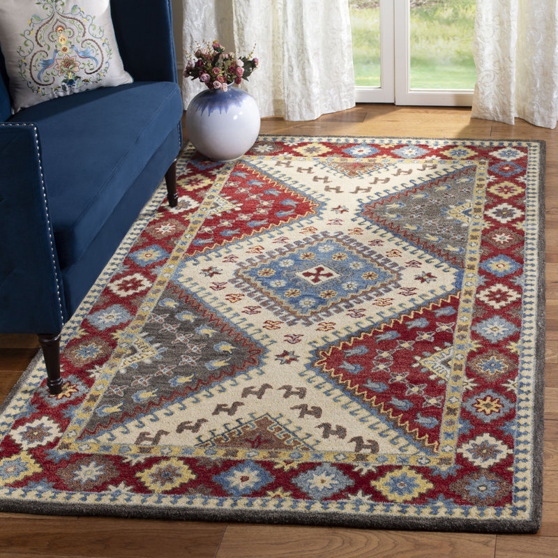 Antiquity Hand-Tufted Wool/Cotton Red/Ivory Area Rug, Rectangle 5' x 8'