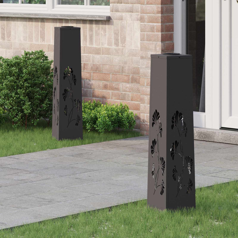 Solar Powered Steel Pathway Light, Black, 80cm H x 18cm W x 18cm D