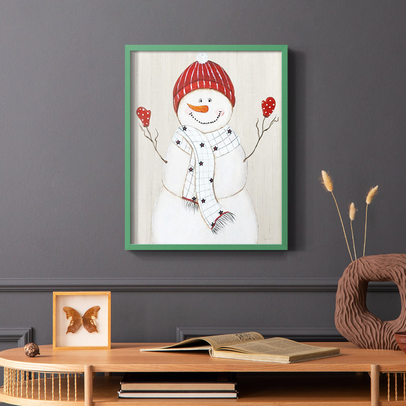 Festive Snowman III, reproduction encadrée - bois massif, Blanc, H 14 po x l 11 po