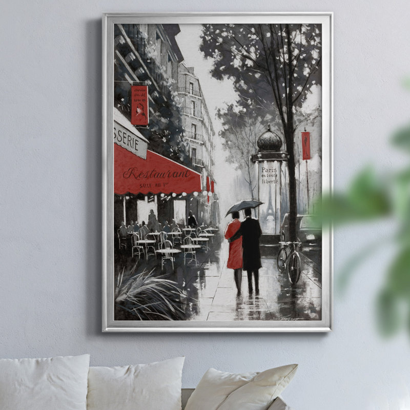 «Rainy Paris II» par J Paul, reproduction d'art sur toile encadrée, H 18,5 po x l 24,5 po x P 1,5 po, Argent