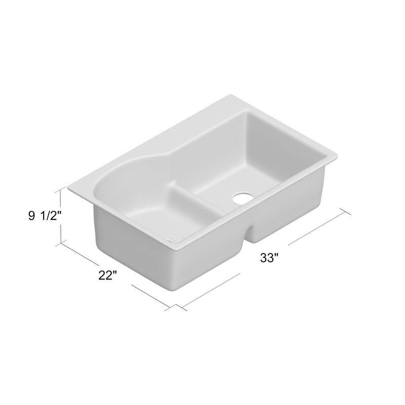 Quartz Luxe 33" L x 22" W Double Basin Drop-in Kitchen Sink, Chestnut
