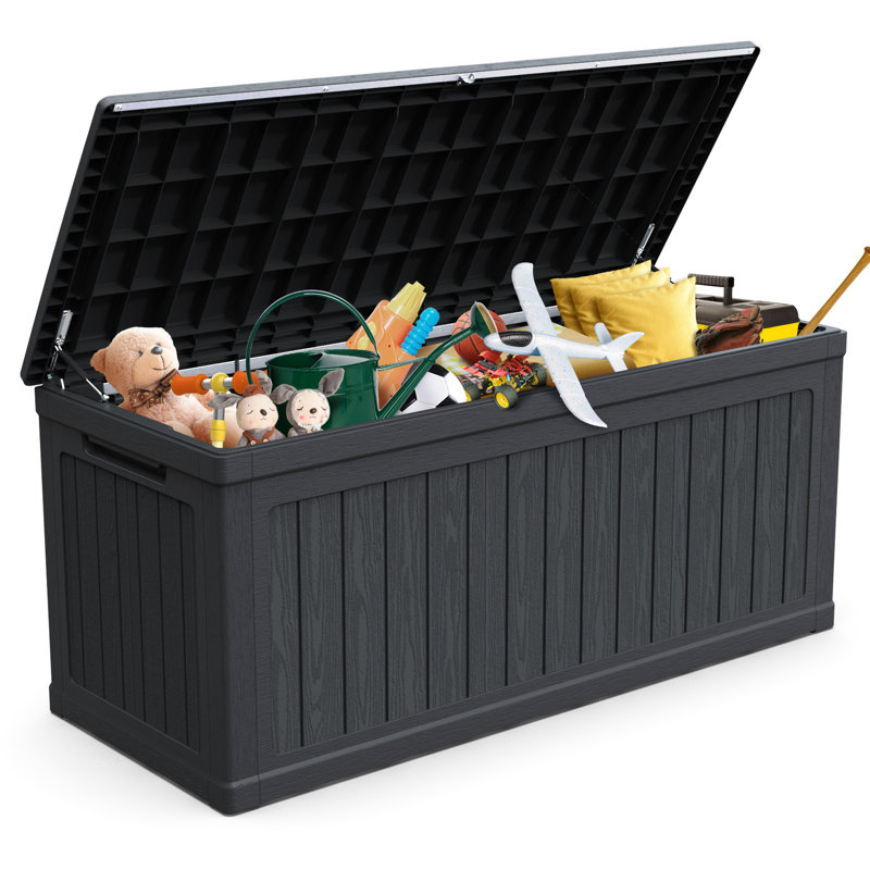 Black Outdoor 260 Gallon Deck Box With Double - Wall Technology, All Weather , Suitable For Patio Cushions And Can Serve As A Table Structure, Guard Resin, Ideal Gardening Tools An Extra Surface