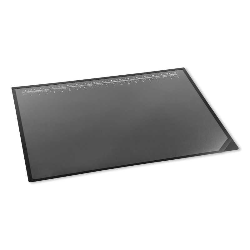 Black and Clear Vinyl Desk Pad with Transparent Overlay and Non-Slip Base