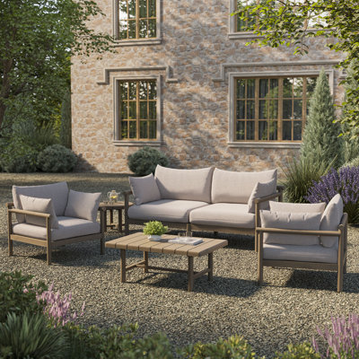 Conway 5-Piece Outdoor Teak Wood Furniture Set in Weathered Grey Pebble