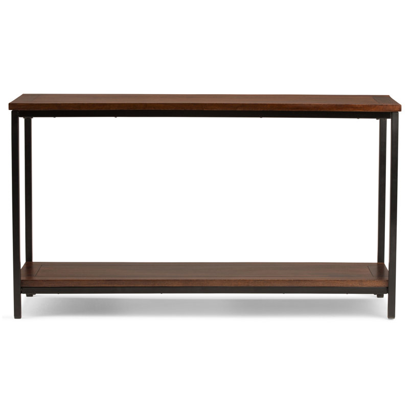 Skyler 54'' Industrial Dark Cognac Brown Solid Mango Wood & Metal Console Table with Shelf