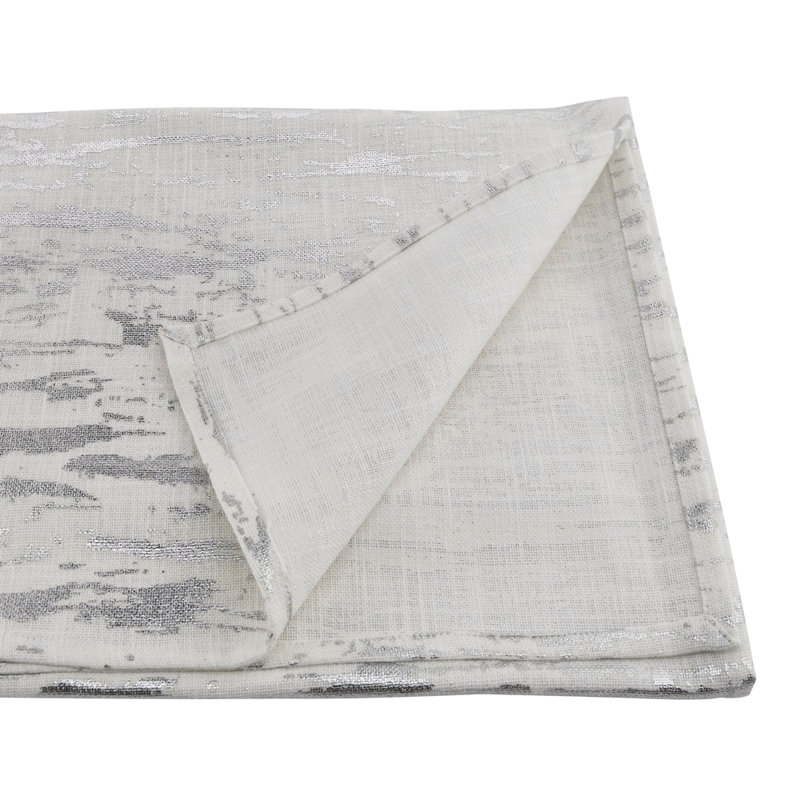 Distressed Metallic Foil Design Cotton Table Runner, 108" L x 16" D, Silver