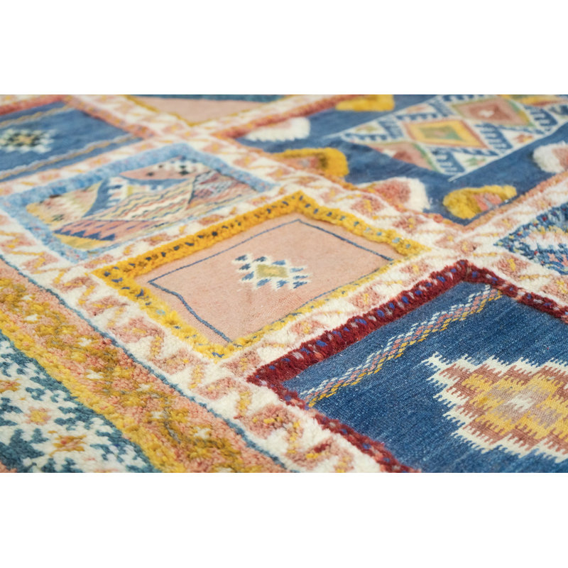 Tapis orange marocain en laine noué à la main