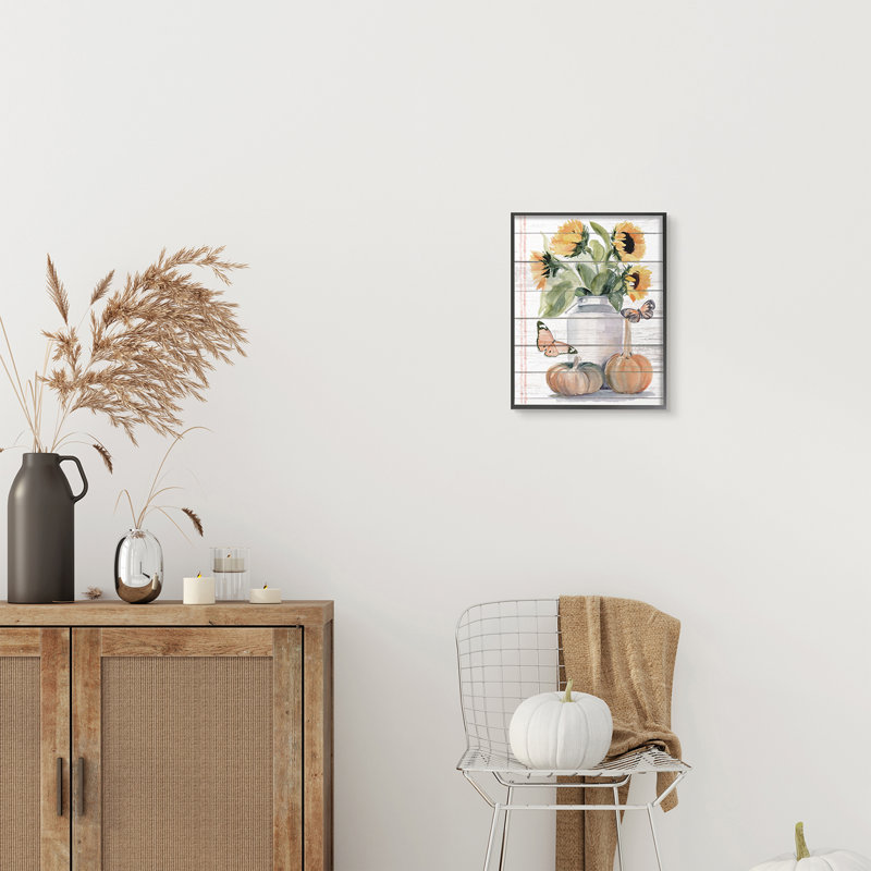 Papillon monarque orange tournesol d'automne, H 14 po x l 11 po, Giclée encadrée noir minuit