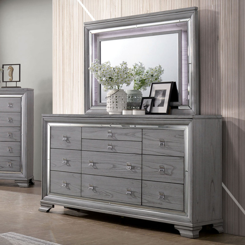 Commode combinée 10 tiroirs avec miroir Meaghann