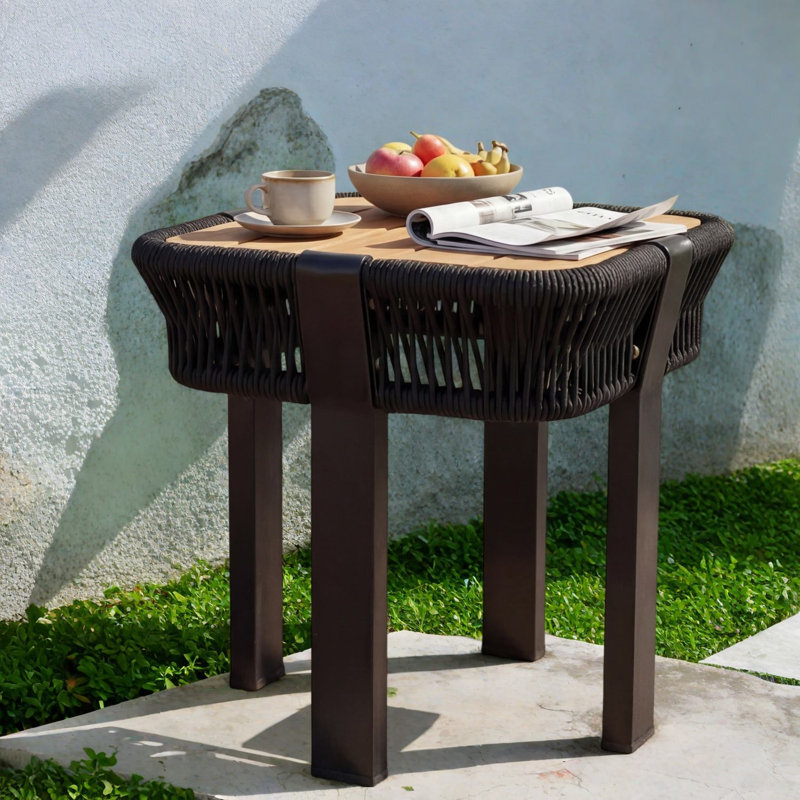 Tables de patio robustes, structure métallique en bois d'acacia, extérieur compact et moderne