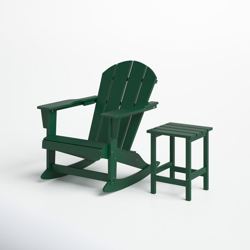 Chaise berçante d'extérieur en plastique avec table d'appoint Vinnie Adirondack, Vert foncé