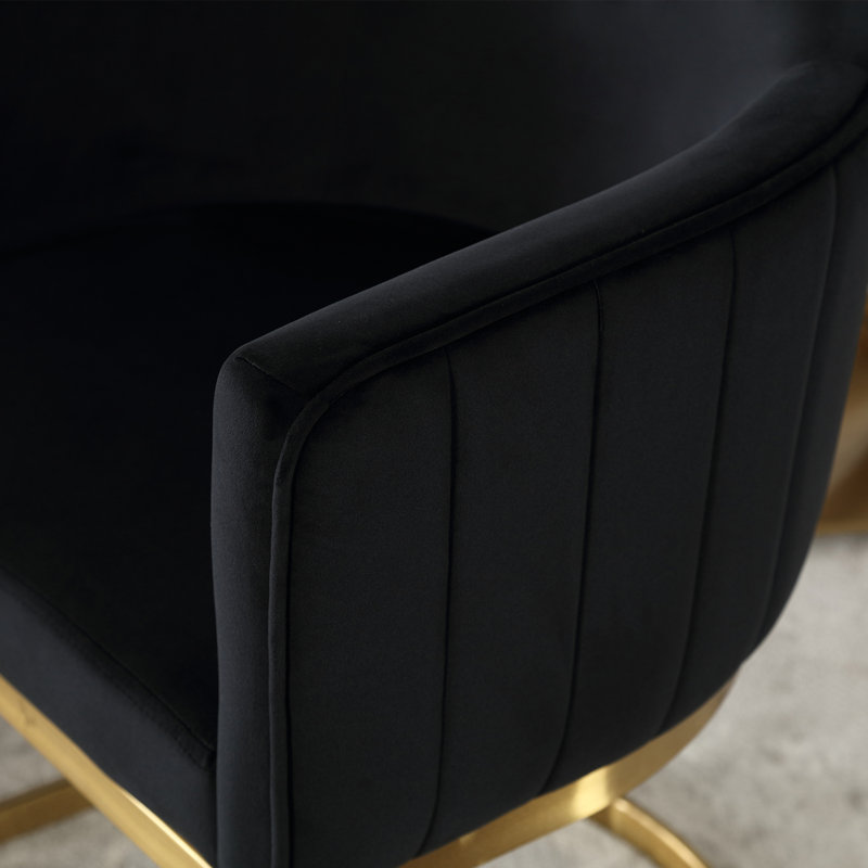 Black Velvet Upholstered Side Chair with Gold Metal Frame