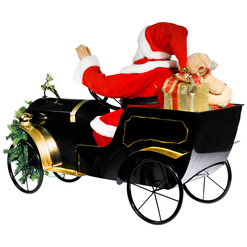 Animated And Musical Santa Driving Vintage Car Christmas Decoration - 31"