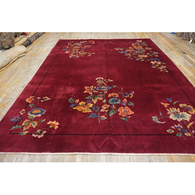 Antique Purple Color Floral Pattern Chinese Art Deco Rug