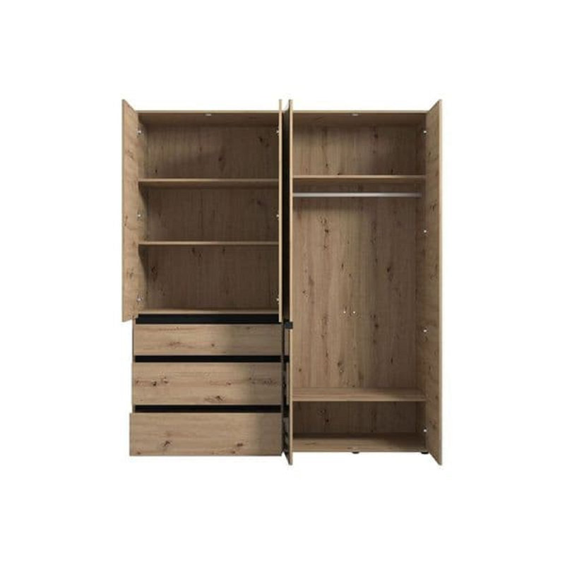 3 Door Manufactured Wood Wardrobe, Walnut