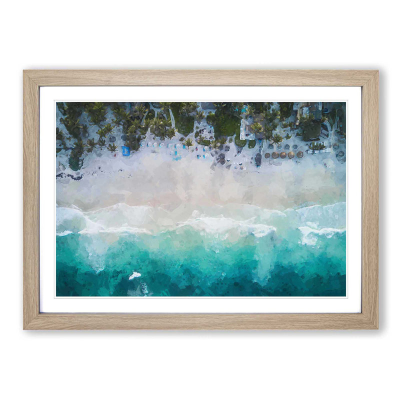 Tulum Mexico Beach - Picture Frame Graphic Art Print on MDF, Oak, 50cm H x 76cm W x 2cm D