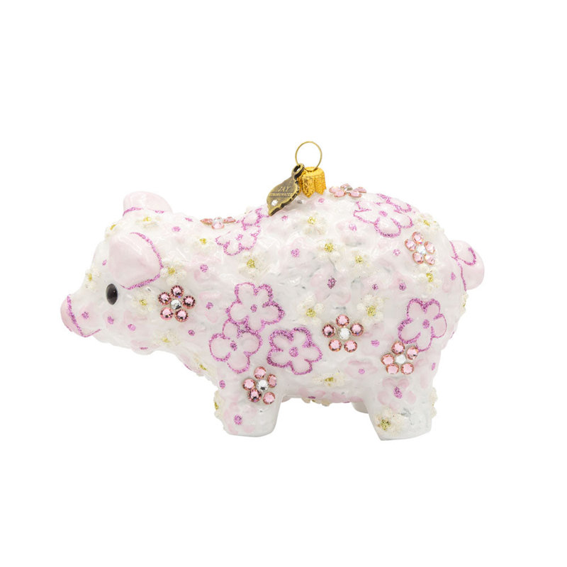 Ornement rose cochon floral, Rose / or / blanc / argent