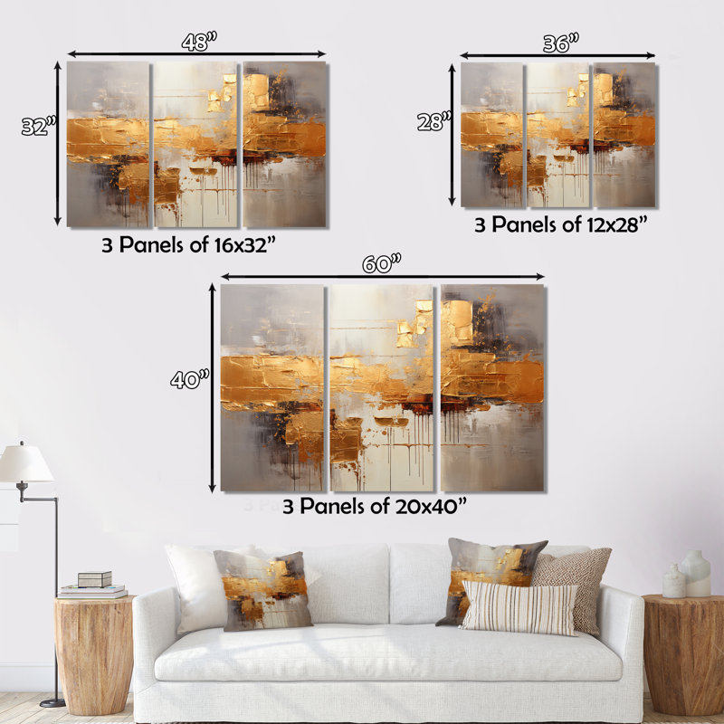 Golden Gleam VII sur toile, reproduction de 3 pièces, H 28 po x l 36 po x P 1 po