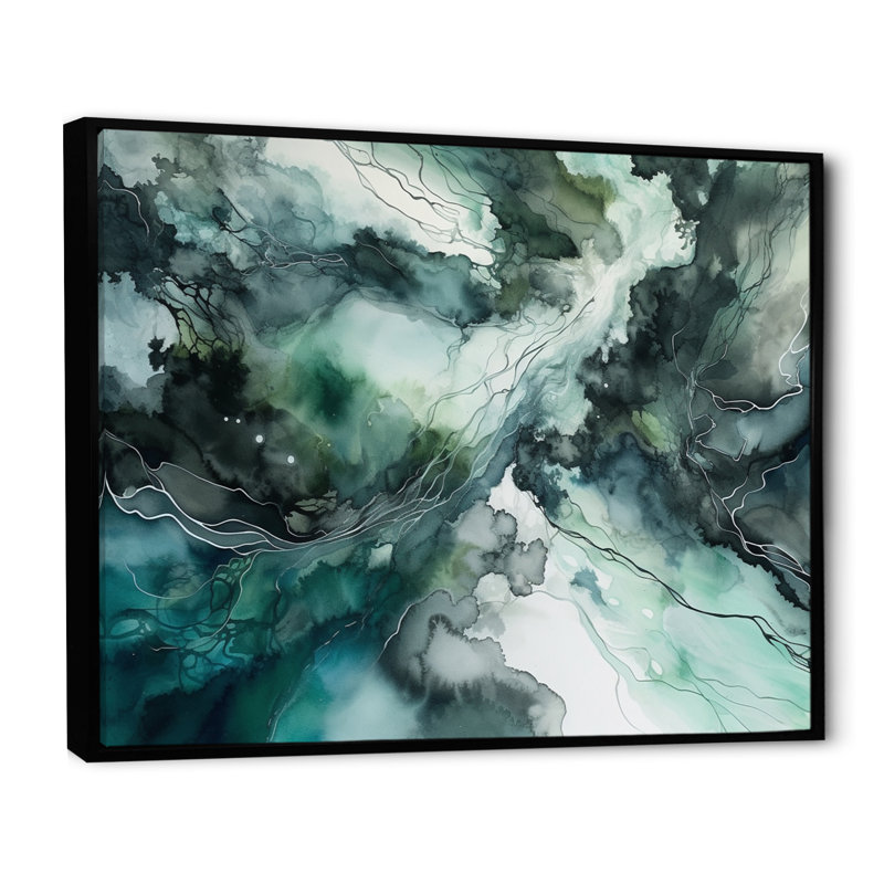 «Green Blue Marbré Dreamscape III», reproduction sur toile, H 24 po x l 32 po x P 1 po, Cadre flottant noir