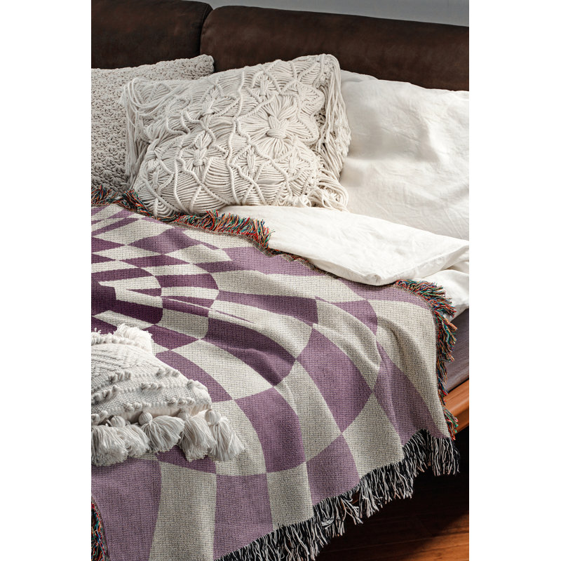 Jeté en mélange de coton Bullseye, Mauve / blanc cassé, L 70 po x l 50 po