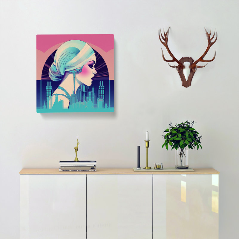 Art Deco Woman Vaporwave - Print, 50cm H x 50cm W x 3cm D