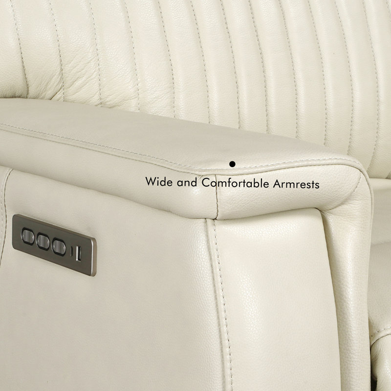 5-Piece, 2 Power Recliners Leather Reclining Sectional, Power Headrest & Lumbar  , Cream Genuine Leather, Power-Dial